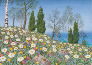 bilden visar blommor vis en sjö från Thielska Galleriet