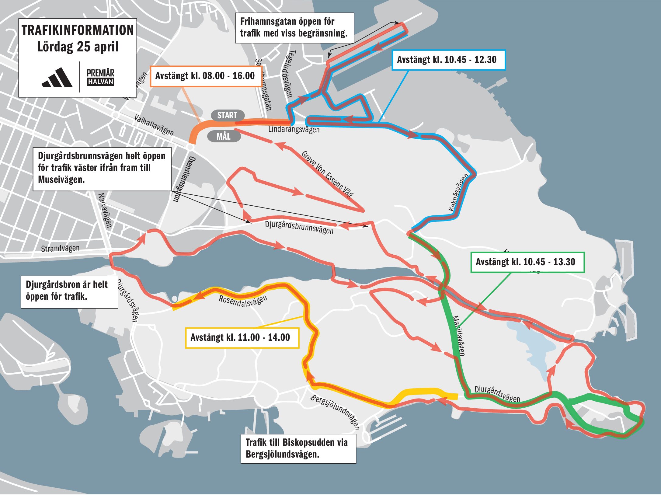 Trafikinformation adidas Premiärhalvan lördag 25 april
