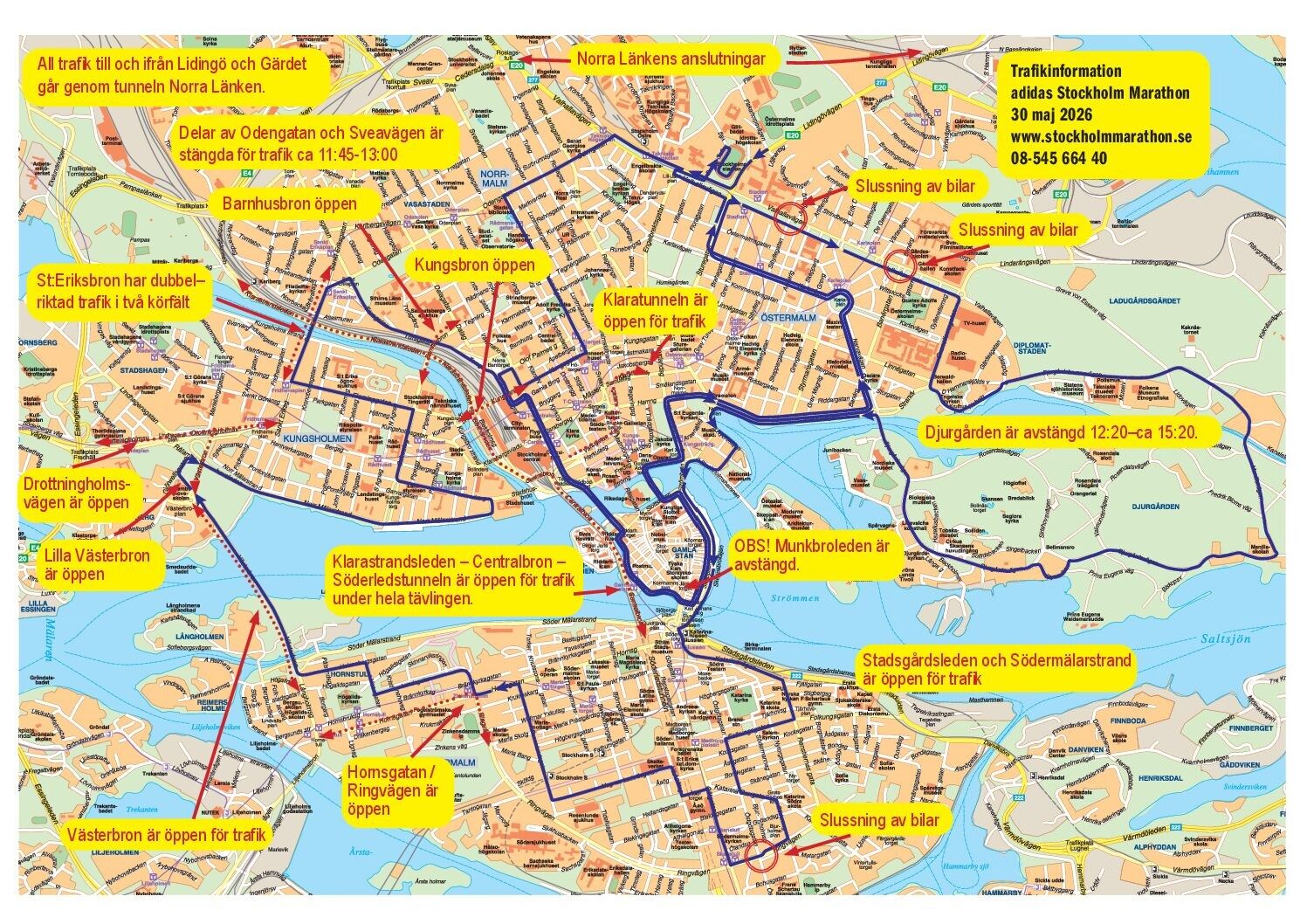 Traffic information related to adidas Stockholm Marathon 30 maj